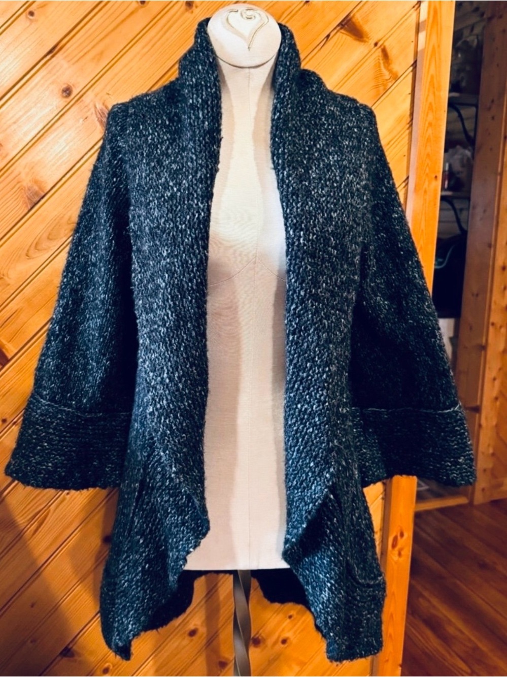 Madison 2010s Marled Knit Waterfall Cardigan Sweater Open Front Size S